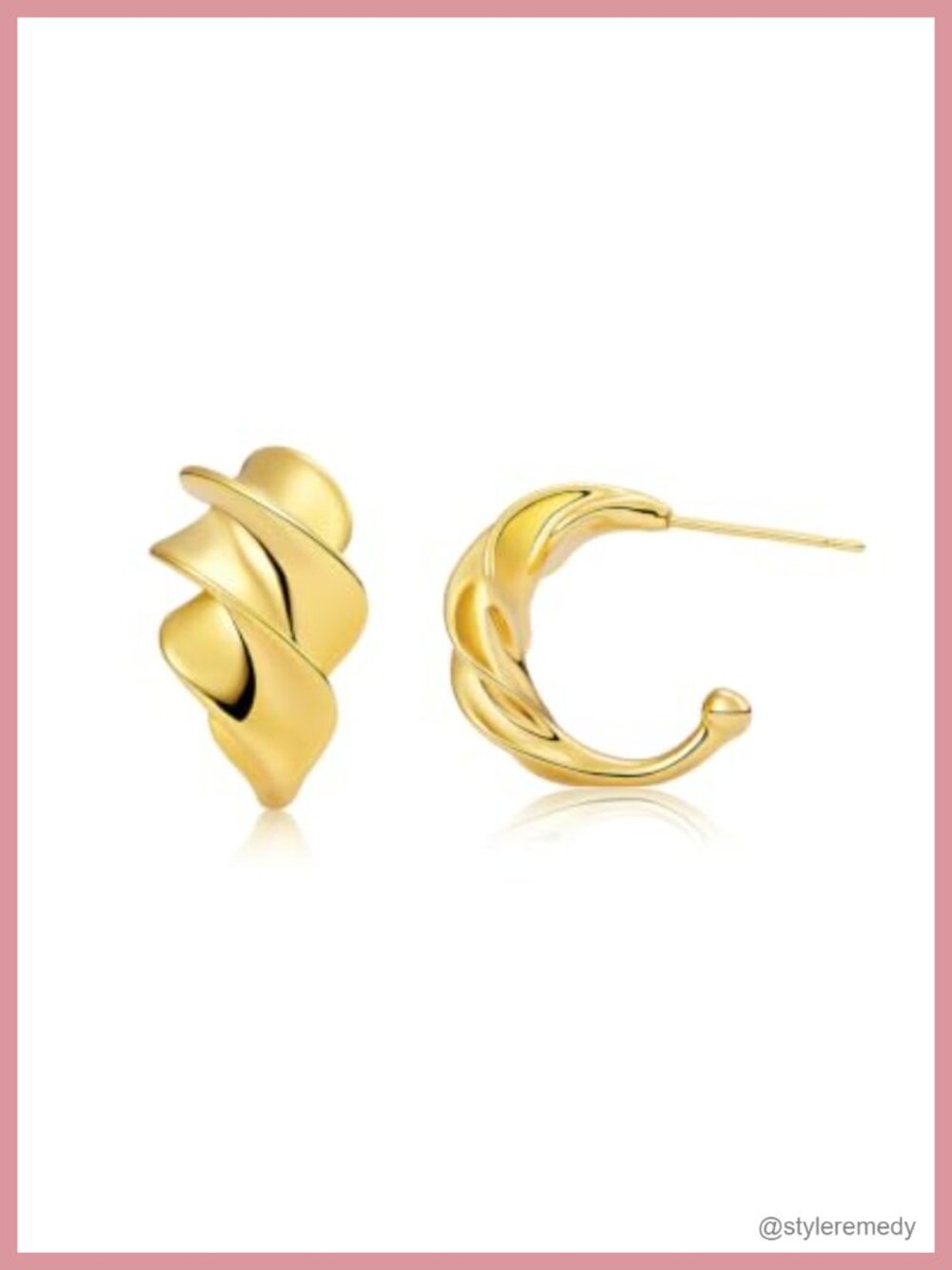 18K Gold Plated Half Hoop Earrings S925 Silver Post Twisted Huggie